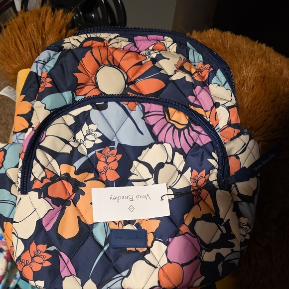 Small Vera Bradley Blue and Orange Backpack Vibrant Floral Design - Picture 1 of 1
